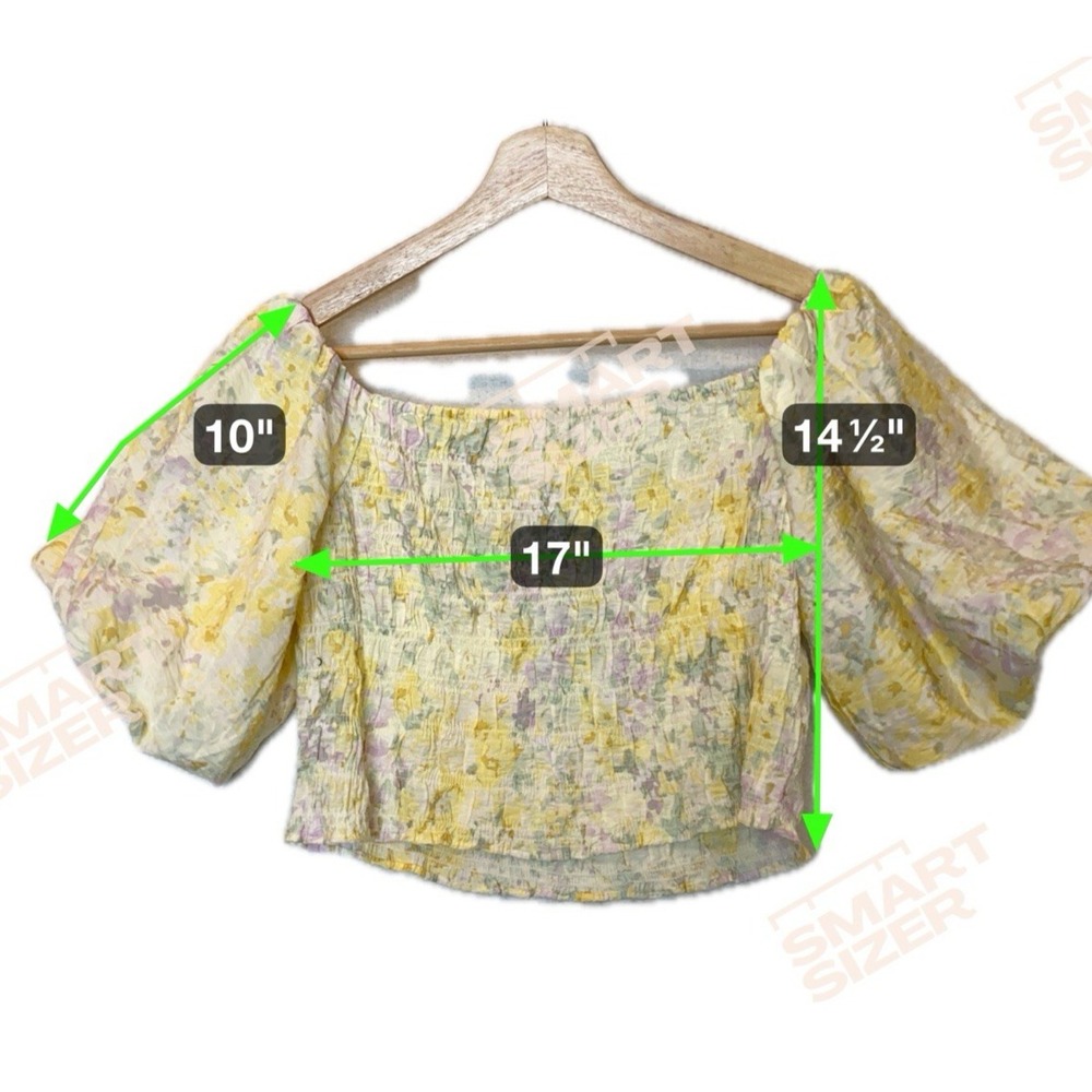 H&M Floral Smocked Crop Top Womens M Yellow Cottagecore Milkmaid Prairie‎ NWT - Picture 3 of 7